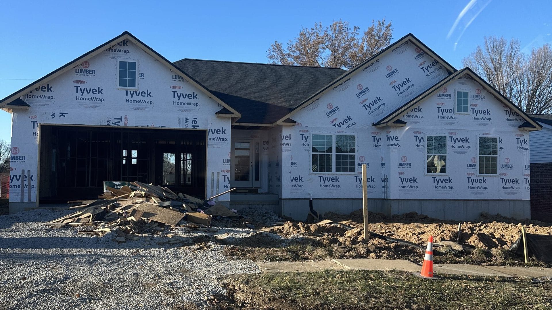 In progress picture of a residential build from the ground up by Multi Construction Services.